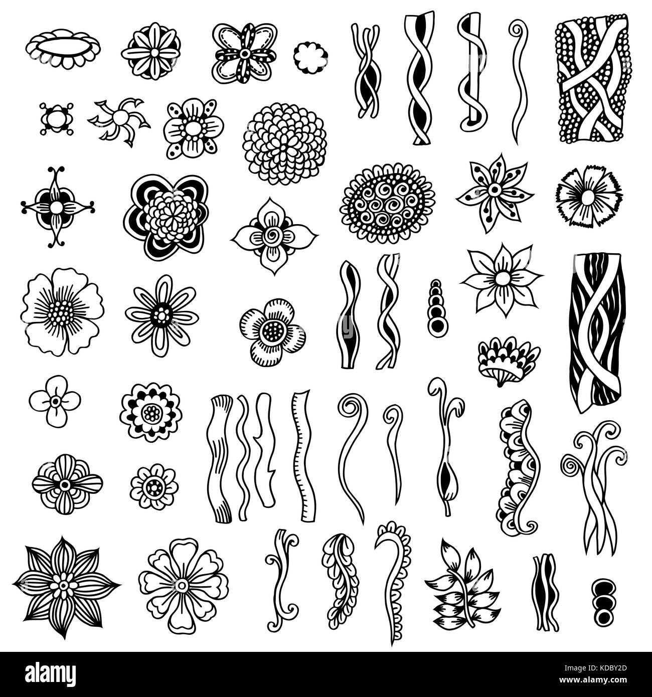 Raccolta di vari mano - Disegnato Fiori su fondo bianco. Illustrazione Vettoriale