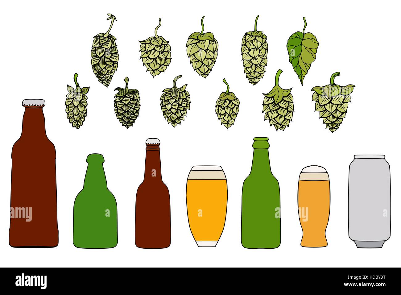 Birra vettore colorati set di icone - Bottiglia di vetro, Pinta Illustrazione Vettoriale