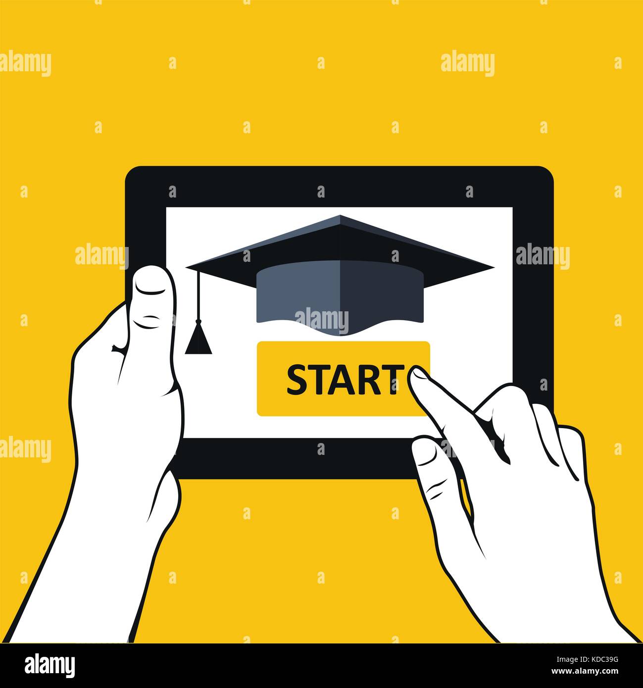 E-istruzione e apprendimento a distanza - le mani con i tablet pc Illustrazione Vettoriale