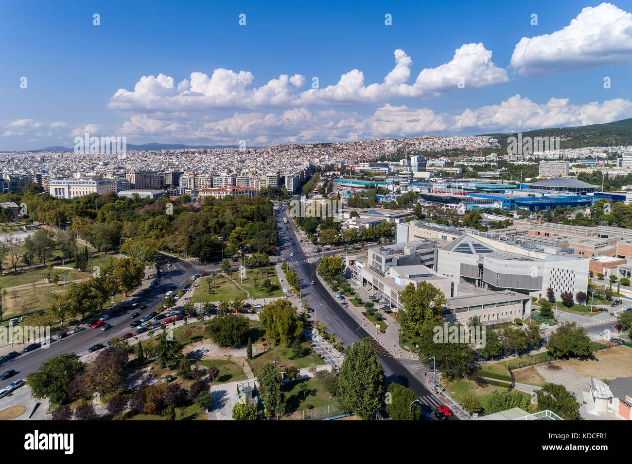 Vista aerea del parco urbano nel centro della città di Salonicco, Grecia Foto Stock
