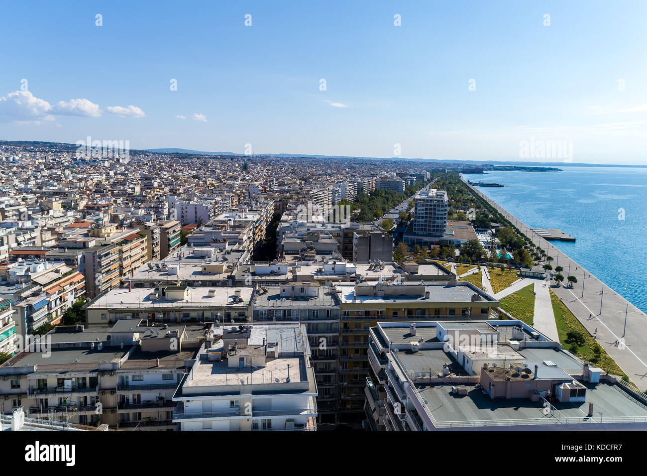 Vista aerea del lungomare della città di Salonicco, Grecia Foto Stock
