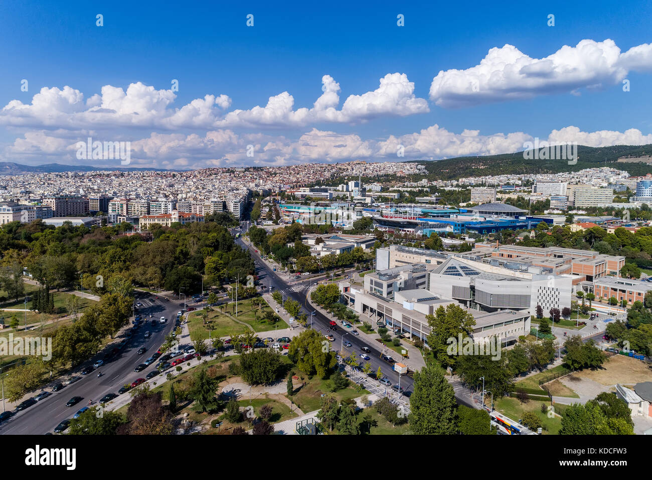 Vista aerea del parco urbano nel centro della città di Salonicco, Grecia Foto Stock