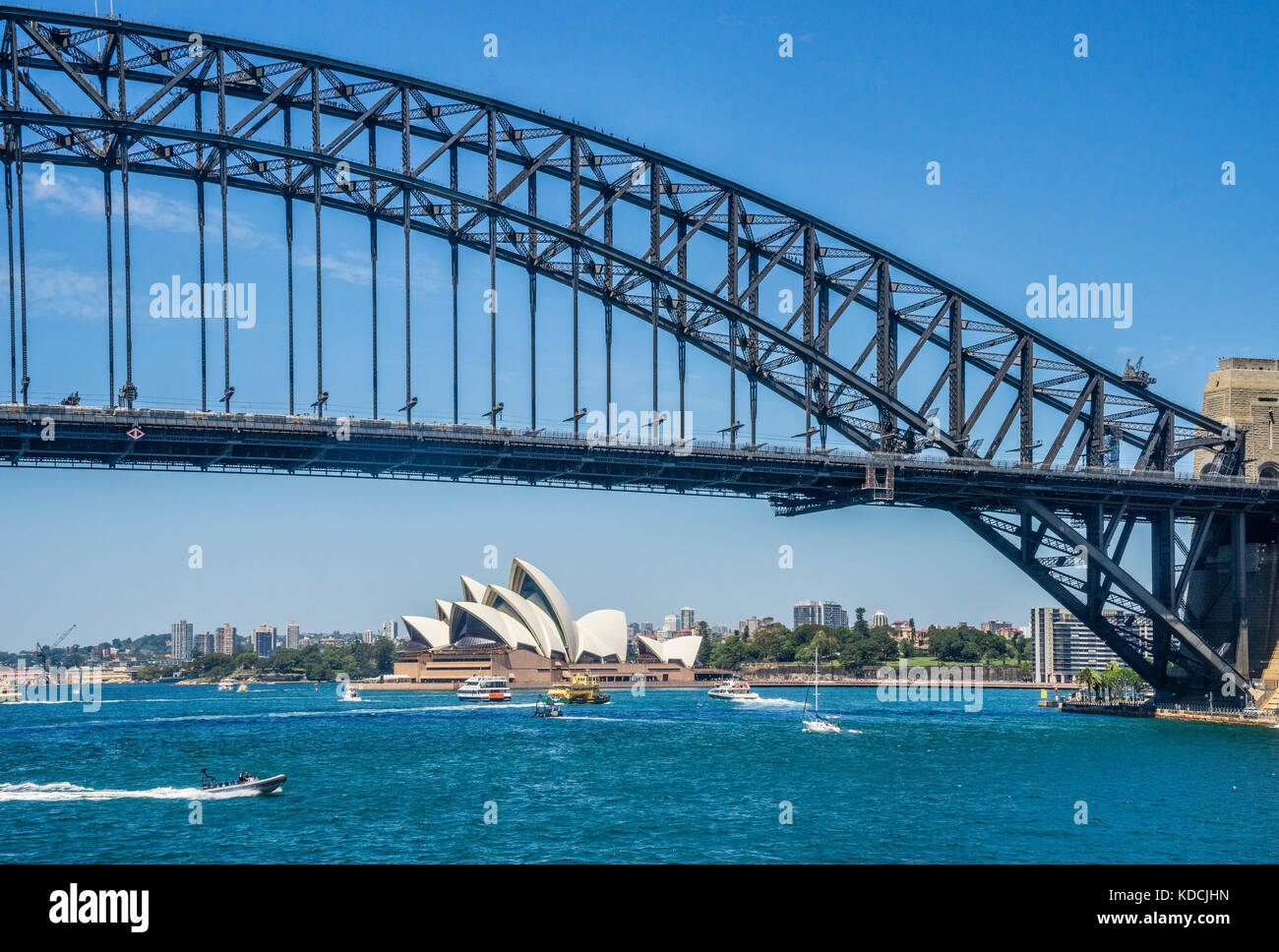Australia, Nuovo Galles del Sud, Port Jackson, il Ponte del Porto di Sydney e il Sydney Opera House Foto Stock