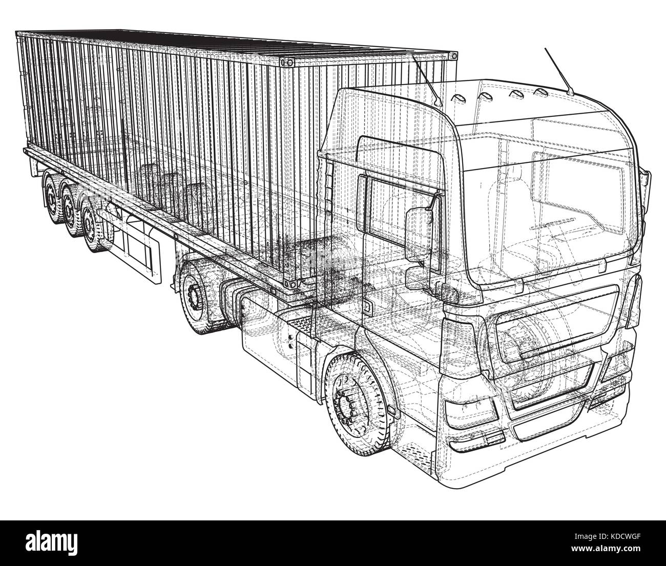 Carrello di carico del rimorchio. filo-telaio. eps10 formato. vettore di rendering 3D Illustrazione Vettoriale