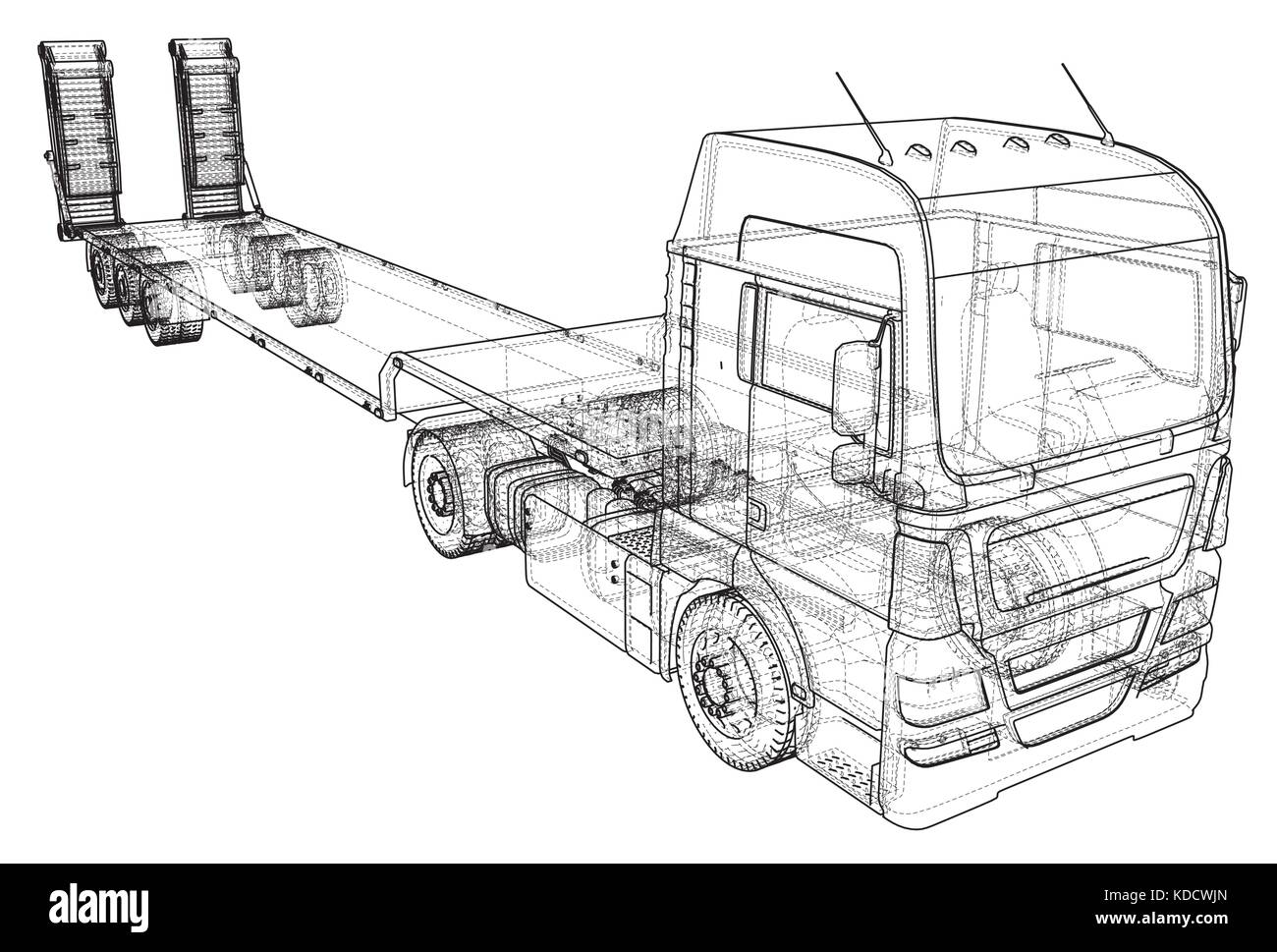 Letto basso camion rimorchio. disegno astratto tastatura illustrazione del 3d Illustrazione Vettoriale