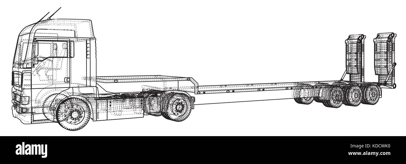 Letto basso camion rimorchio. Il filo-telaio. eps10 formato. vettore creati di 3d. Illustrazione Vettoriale