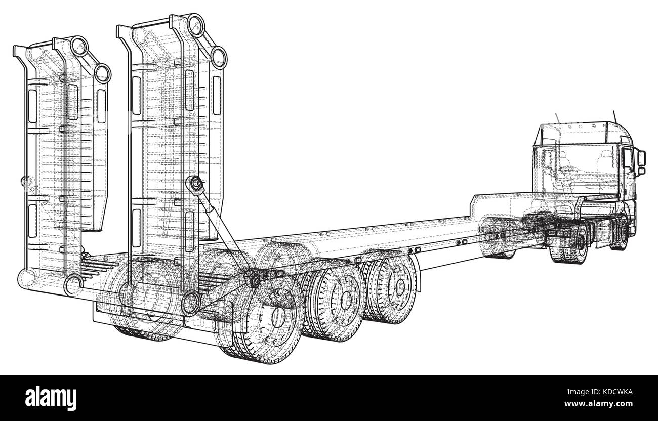 Letto basso camion rimorchio. disegno astratto. Il filo-telaio. eps10 formato. vettore creati di 3d Illustrazione Vettoriale