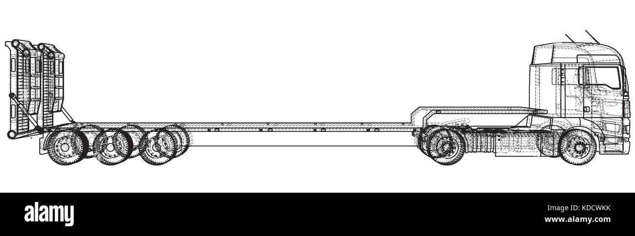 Letto basso camion rimorchio. disegno astratto tastatura illustrazione del 3d Illustrazione Vettoriale