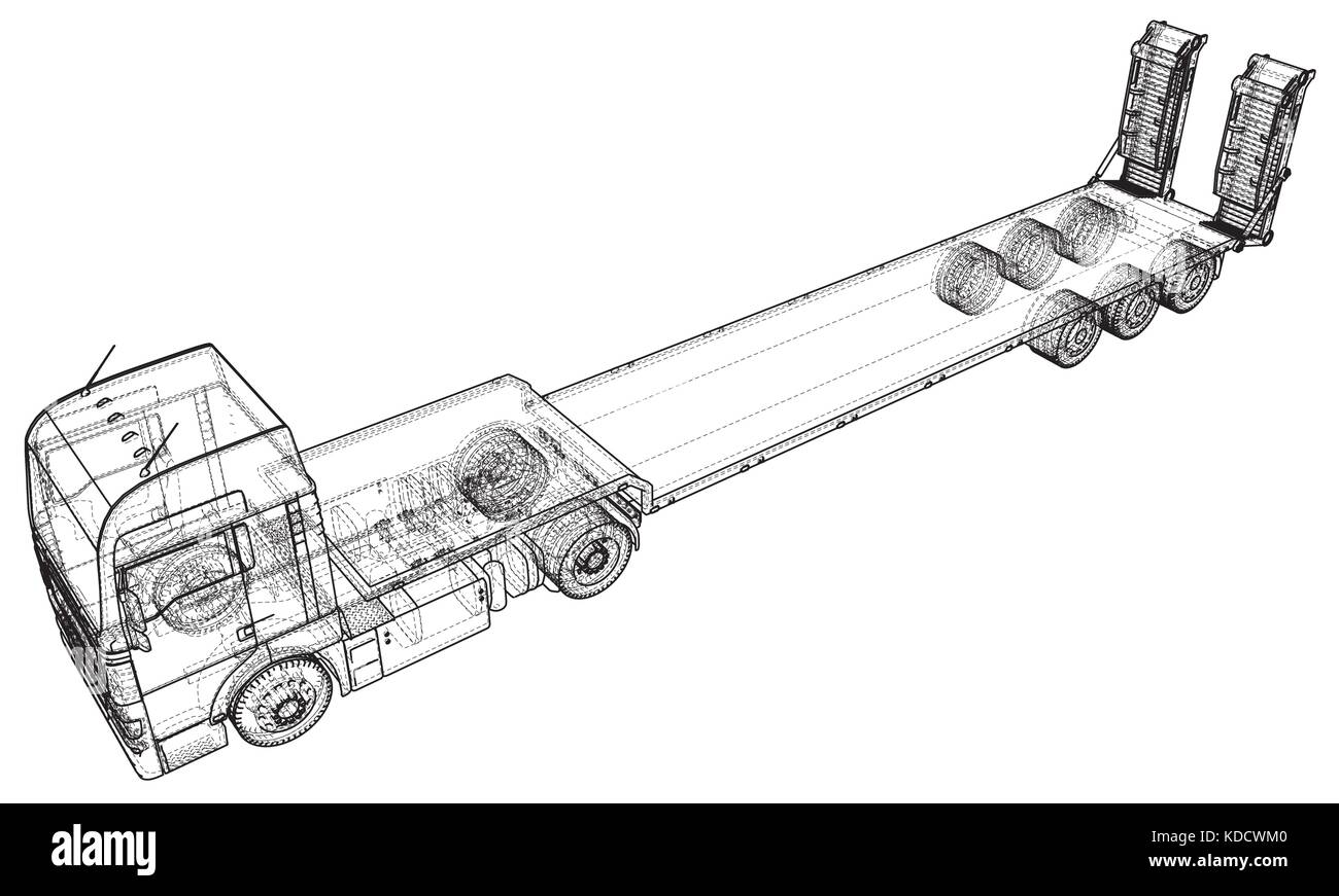 Letto basso camion rimorchio. disegno astratto tastatura illustrazione del 3d Illustrazione Vettoriale