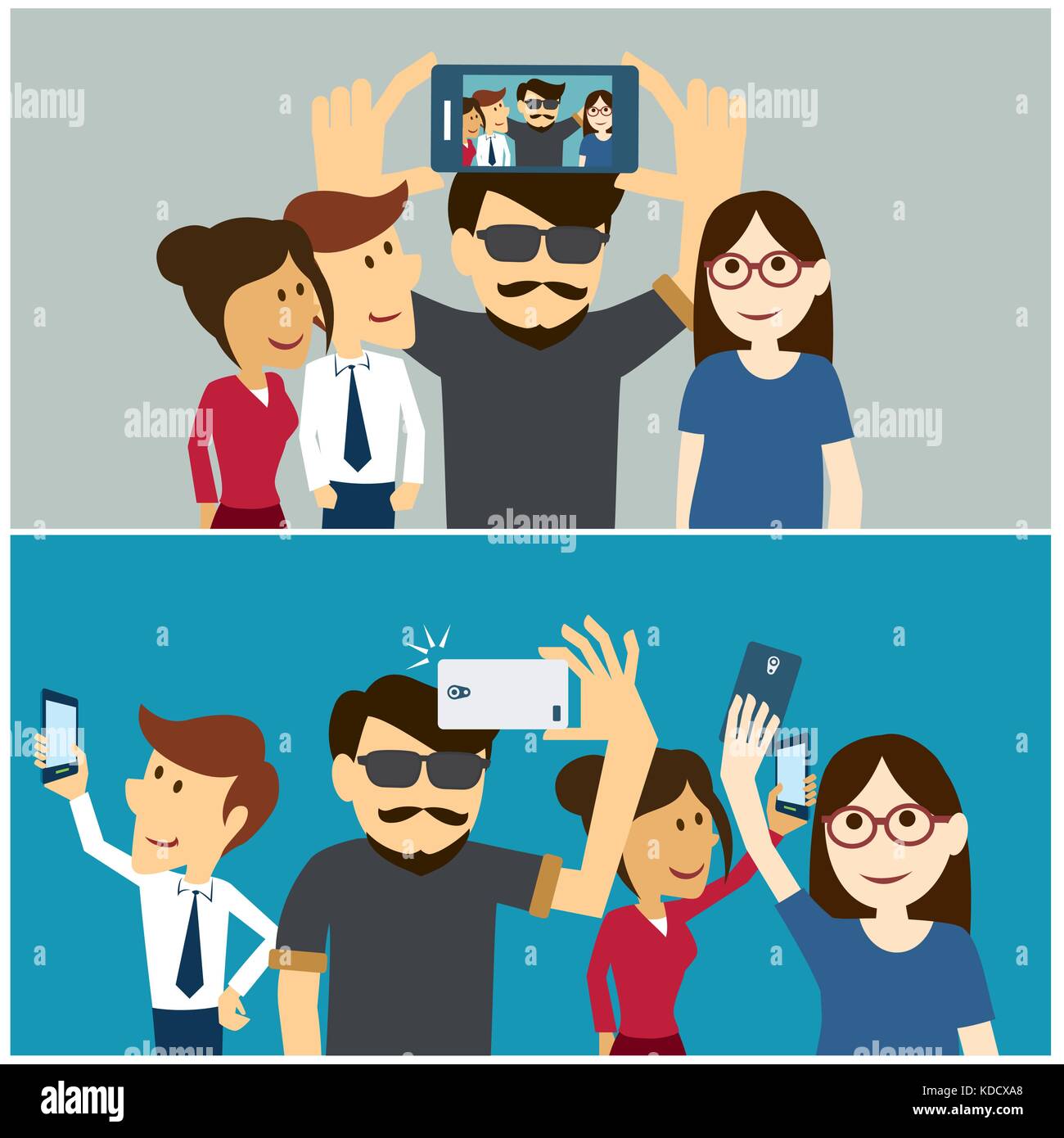 Prendendo un selfie foto design piatto Illustrazione Vettoriale