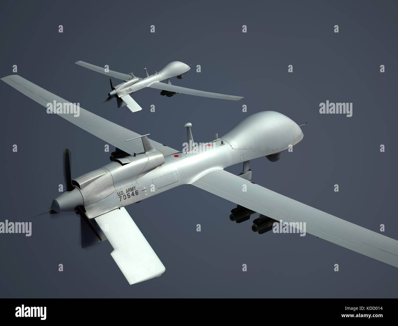 Due mq-1c'aquila grigia droni militari. 3D render. Foto Stock