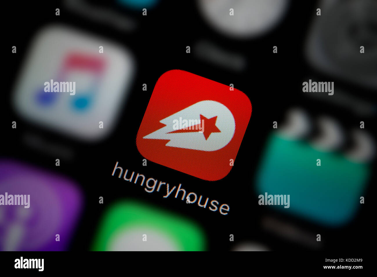 Una inquadratura ravvicinata del logo che rappresenta Hungryhouse Icona app, come si vede sullo schermo di un telefono intelligente (solo uso editoriale) Foto Stock