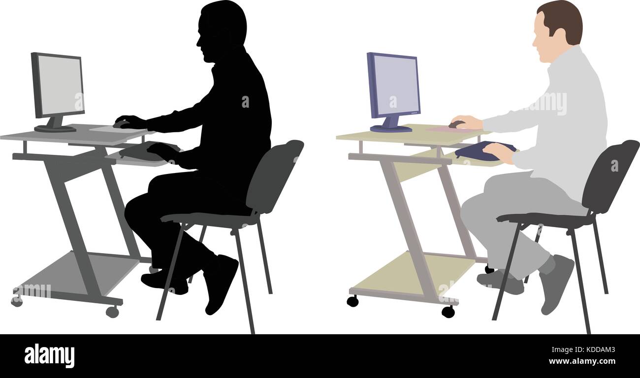 Uomo seduto davanti al computer - vettore Illustrazione Vettoriale