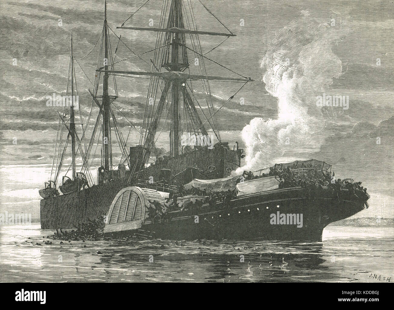Collision of the Collier Bywell Castle & the Paddle Steamer SS Princess Alice sul Tamigi, 3 settembre 1878 Foto Stock
