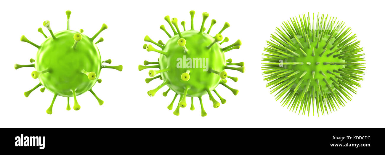 Verde isolato di virus su sfondo bianco del rendering 3D Foto Stock