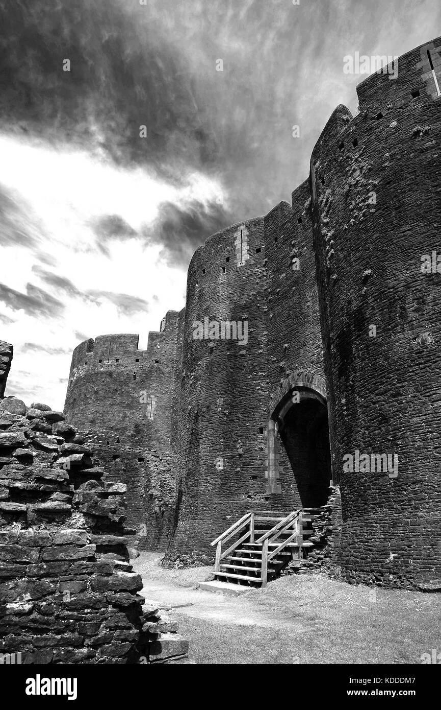 Western interna gatehouse. Castello di Caerphilly. Foto Stock