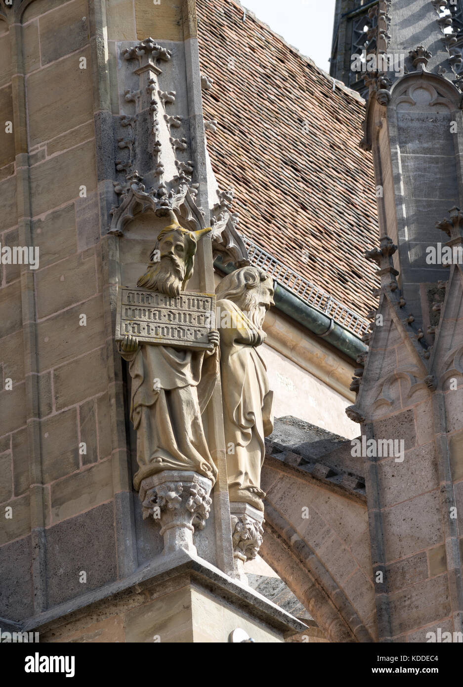 La statuaria religiosa, Kirche St. Jakob, Rothenburg ob der Tauber, Baviera, Germania, Europa Foto Stock