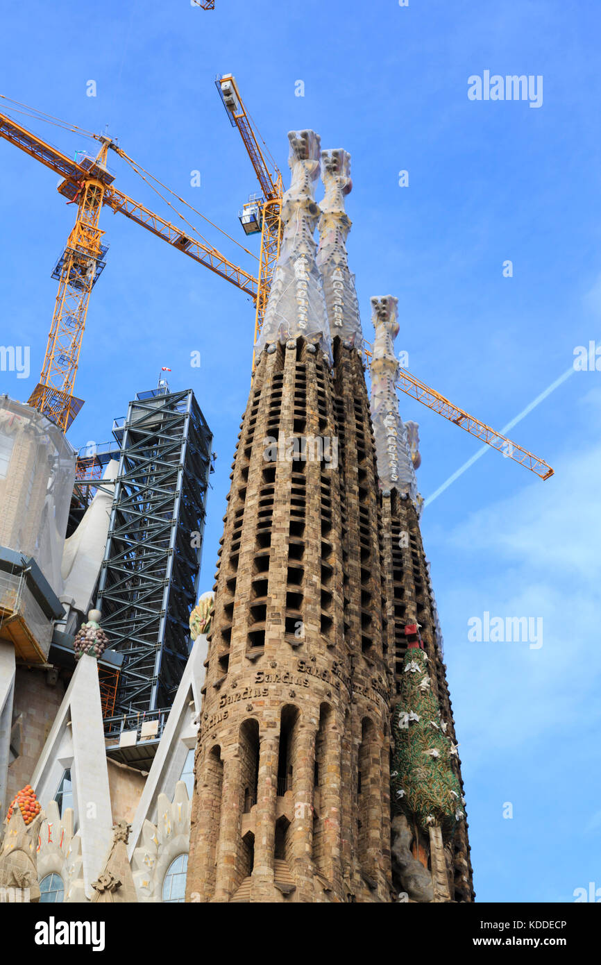 Dettaglio di Antoni Gaudì La Sagrada Familia durante la costruzione. Barcellona, Catalunya, Spagna Foto Stock