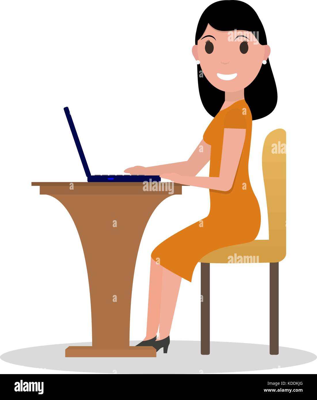 Vector cartoon donna a lavorare al suo computer portatile Illustrazione Vettoriale