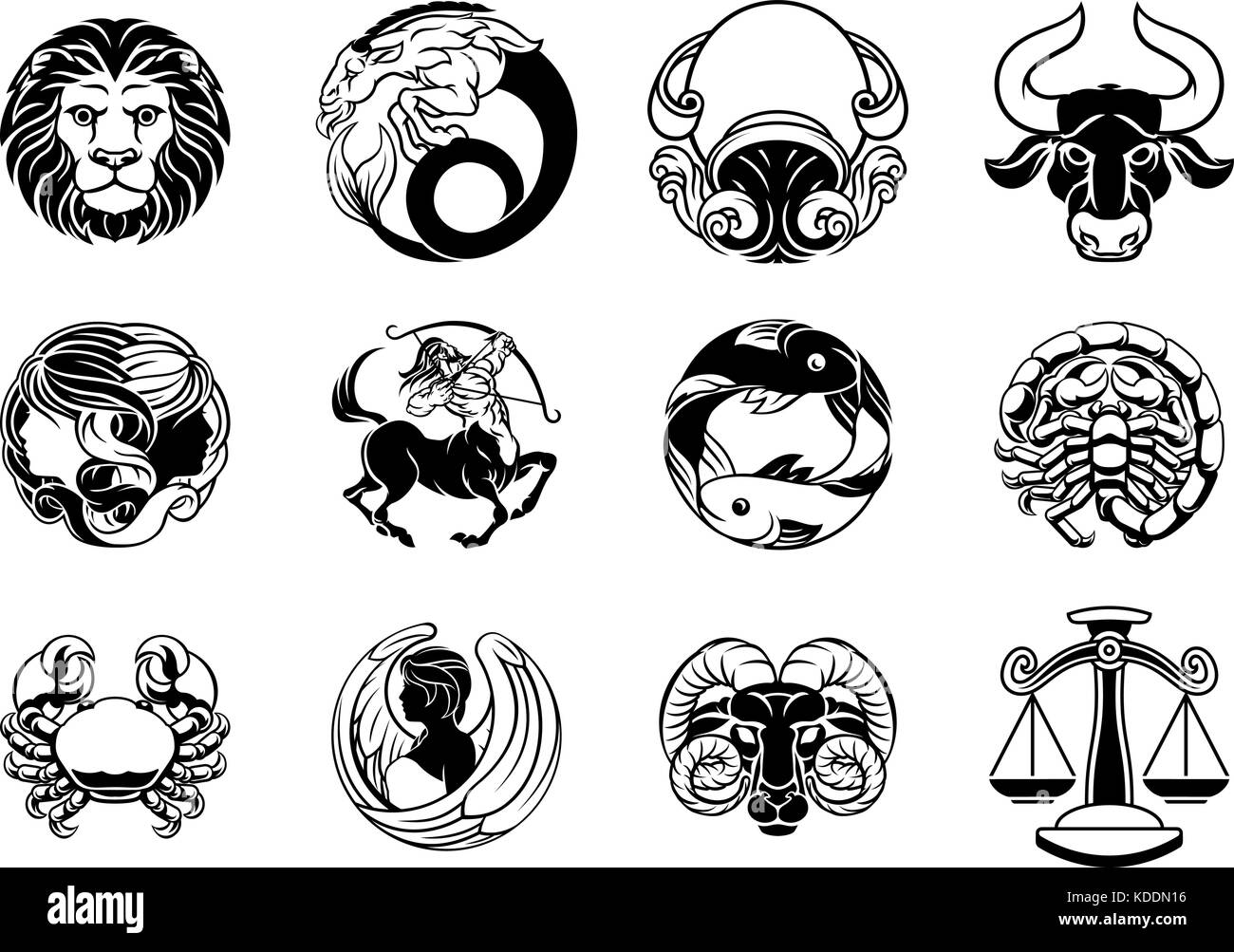 Astrologia zodiacale oroscopo stella segni insieme di icone Illustrazione Vettoriale