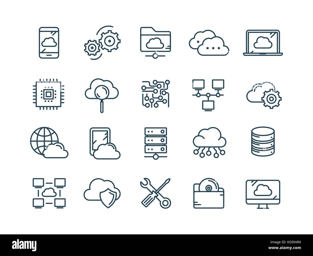 Il cloud omputing. La tecnologia di internet. servizi online. i dati e le informazioni di sicurezza. connessione. thin line web icon set. Delineare raccolta di icone.illustrazione vettoriale. Illustrazione Vettoriale