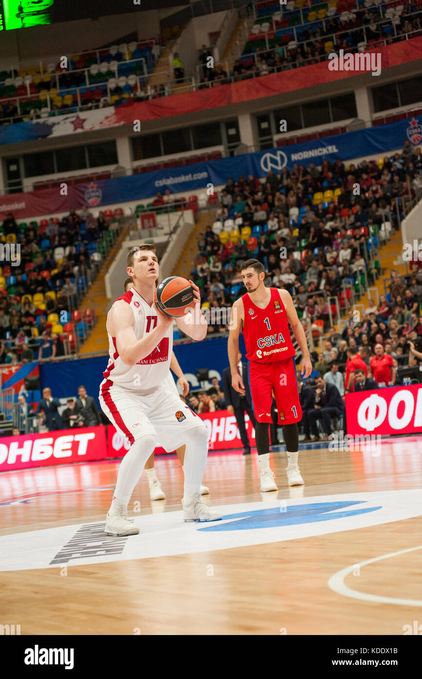 Mosca, Russia. 12 ottobre 2017. CSKA Moscow-EA7Milan, Basketball Euroleague, Thirst round, Megasport Arena, Mosca, Russia credito: Konstantin Zismanov/Alamy Live News Foto Stock