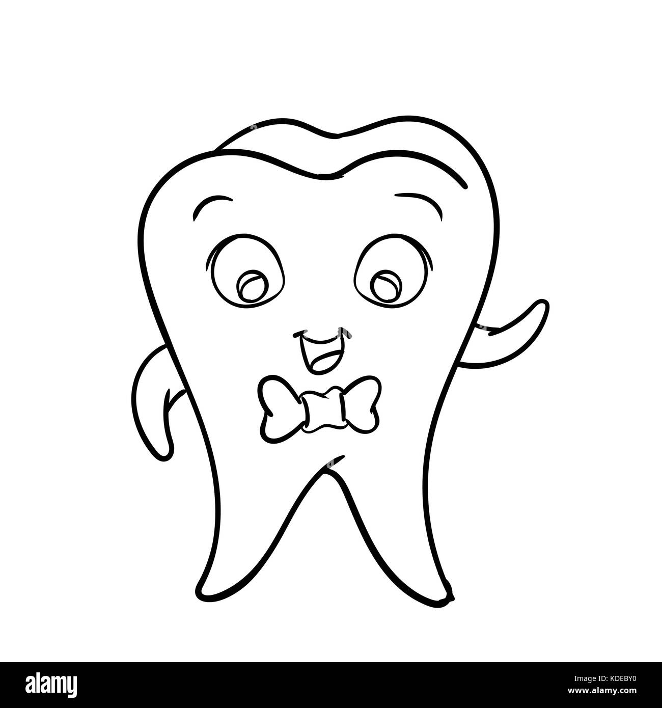 Cartoon faccina felice dente dentale character-vector character design. Illustrazione Vettoriale