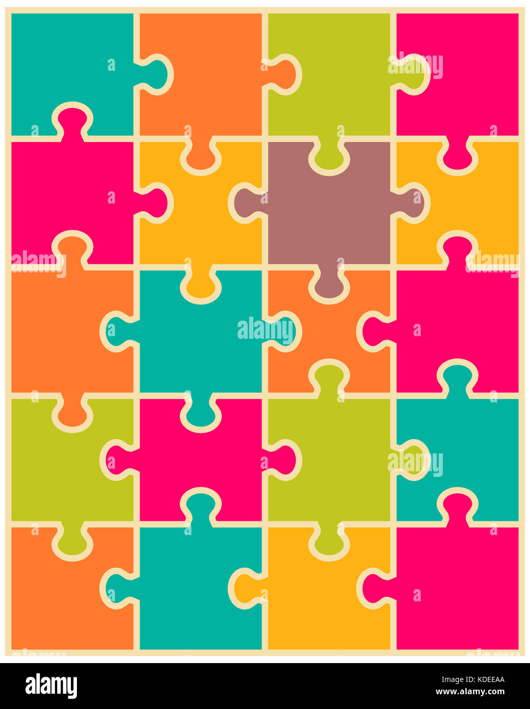 Illustrazione vettoriale di coloratissimi puzzle, pezzi separati Foto Stock