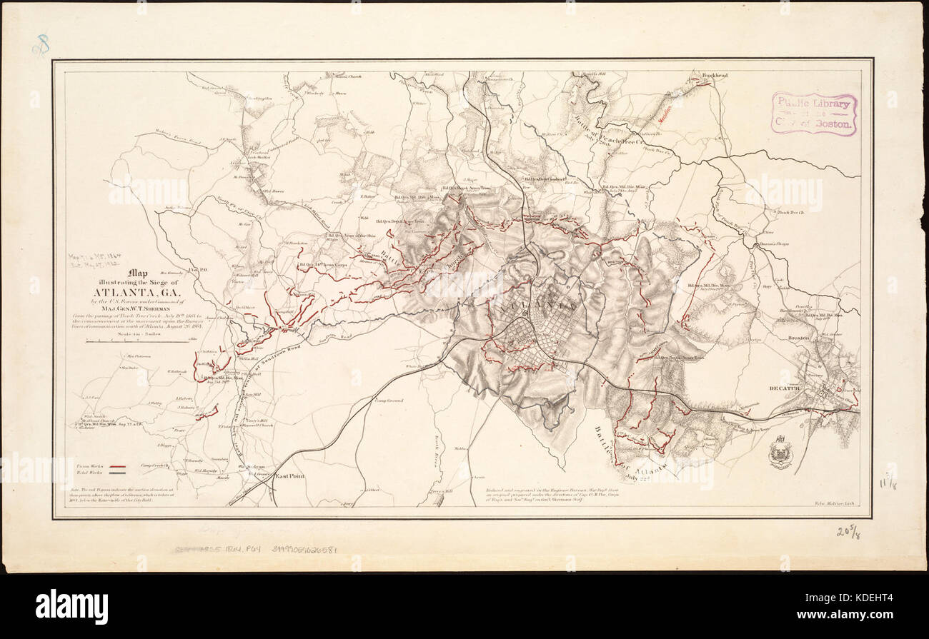 Mappa che illustra l'assedio di Atlanta, Ga. dalle forze americane, sotto il comando del Magg. Gen. W.T. Sherman, dal passaggio di Pesco Creek, Luglio 19th, 1864 all'inizio del movimento su (5121144964) Foto Stock