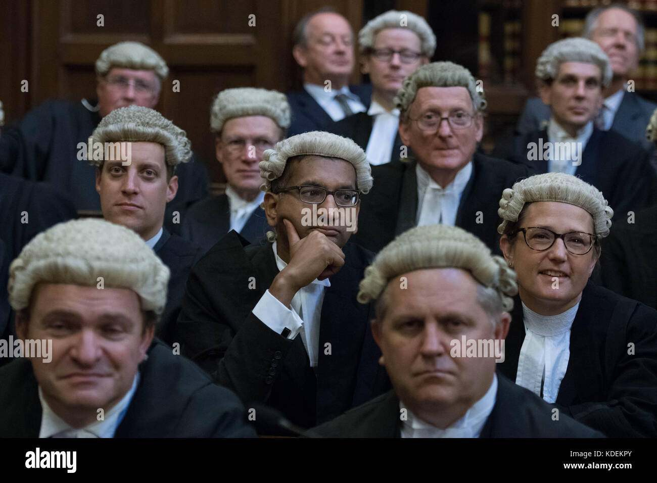 I giudici dell'alta Corte partecipano a una valutazione del sig. Justice Bodey, uno dei più alti giudici di corte di famiglia in Inghilterra e Galles, presso la Royal Courts of Justice di Londra. Foto Stock