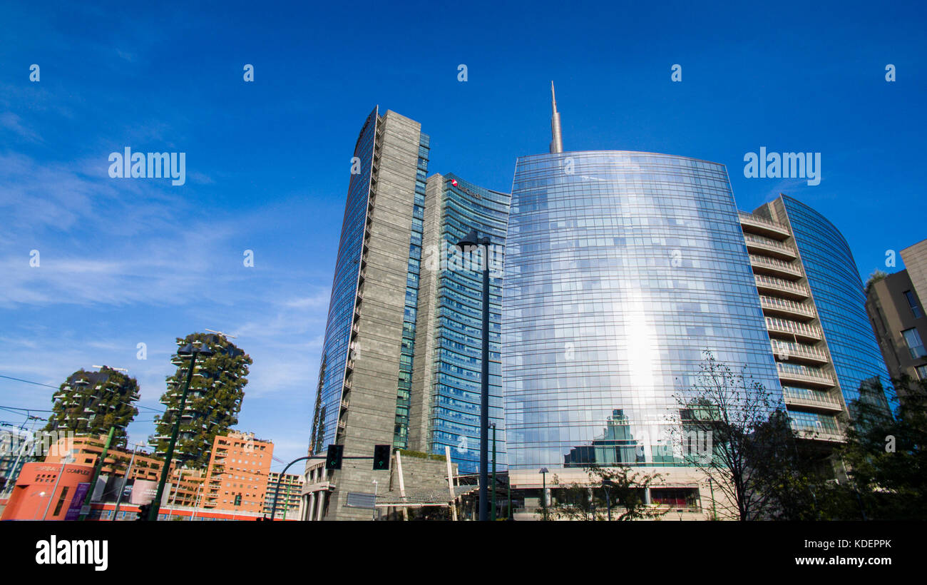 Stazione Garibaldi e area della Torre UniCredit con foresta verticale, Milano, Italia Foto Stock