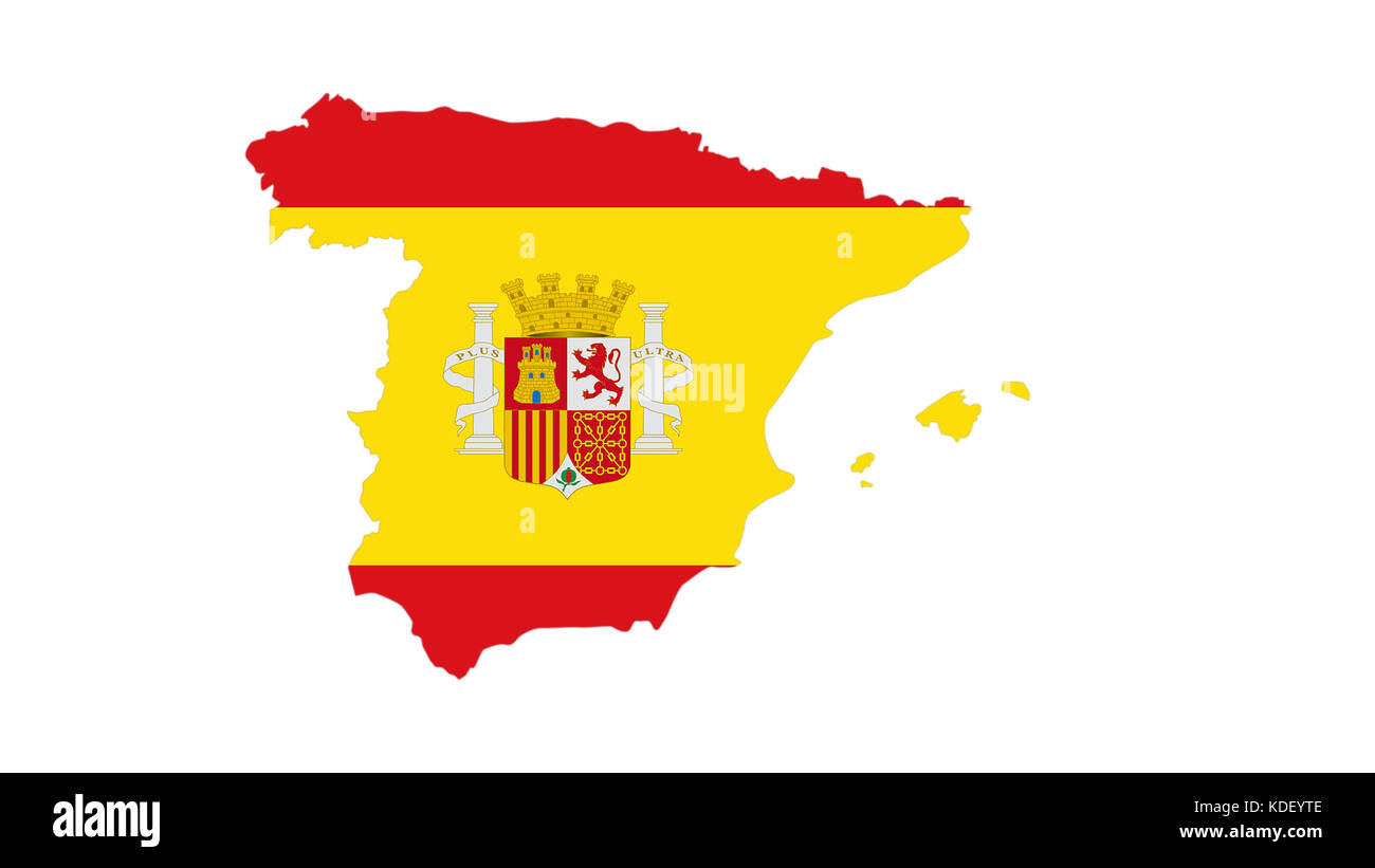 Chiudere fino sulla bandiera della Spagna su sfondo bianco Foto Stock