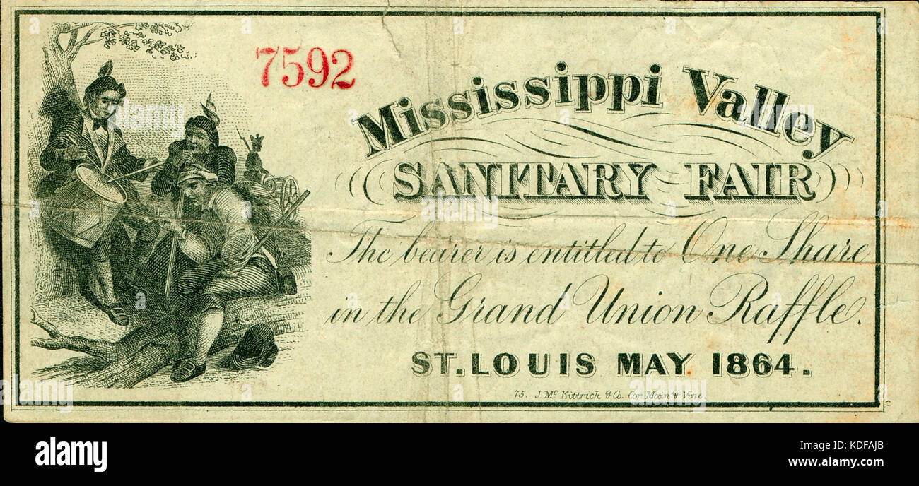 La Mississippi Valley Fair sanitaria Grand Union biglietto di lotteria, Maggio 1864 Foto Stock
