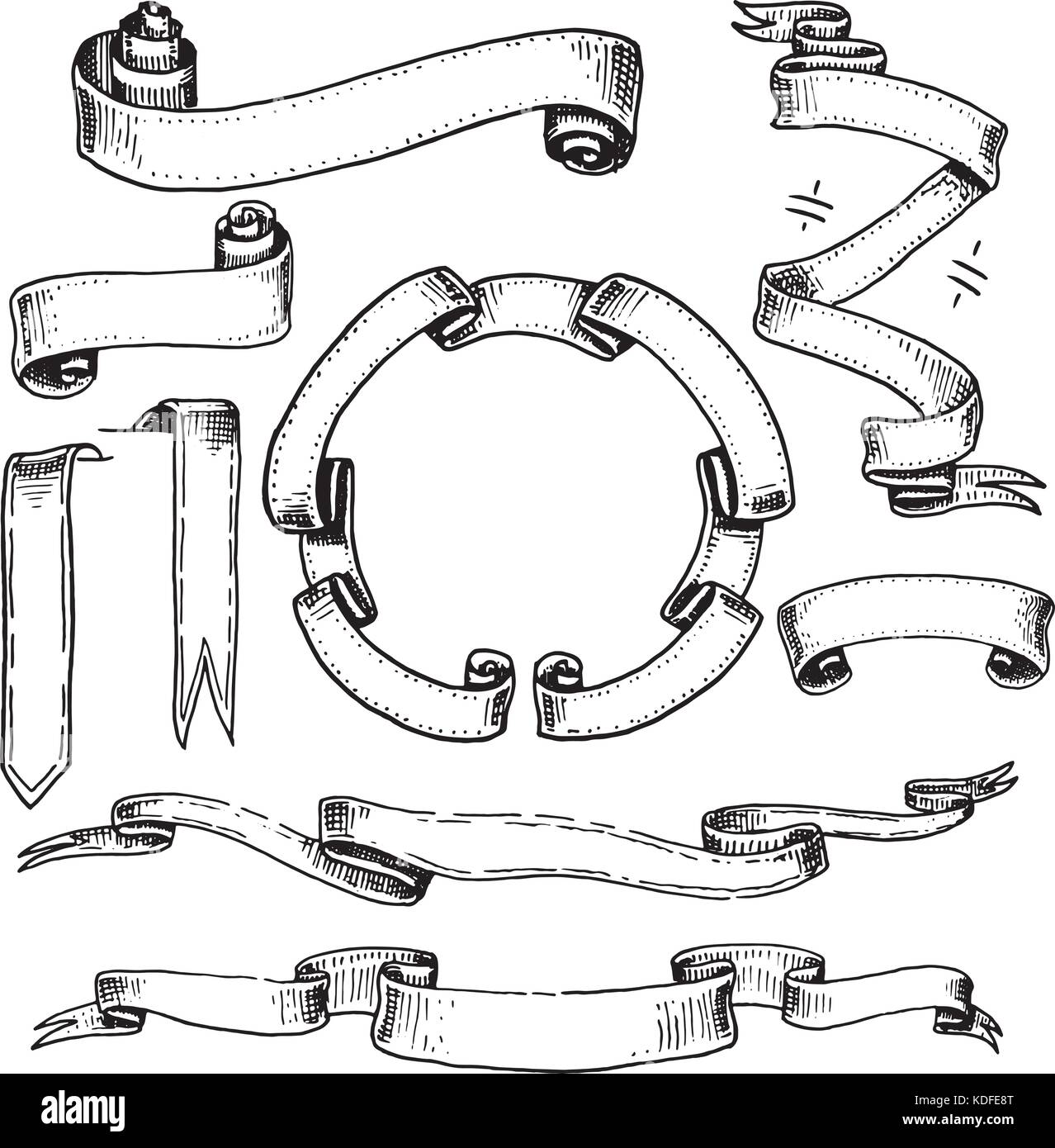 Vintage disegnato a mano bandiera a nastro o elemento di intestazione per prenotare o di altri vecchi cercando design. inciso parte calligrafico per il vostro segno Illustrazione Vettoriale