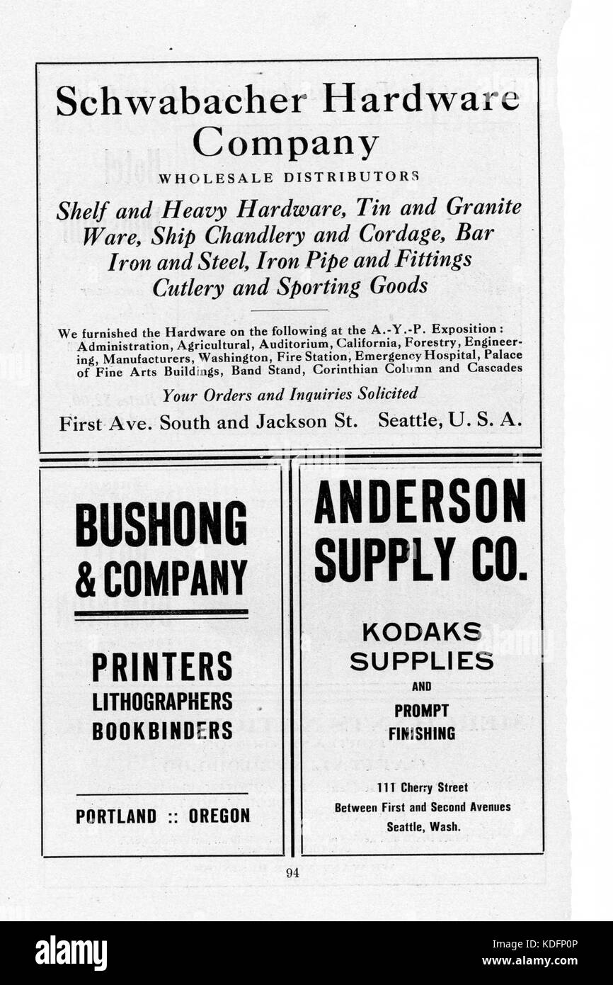 Guida ufficiale per l'Alaska Yukon Pacific Exposition, Seattle, Washington, 1 giugno a ottobre 16, 1909 Pagina 94 Foto Stock