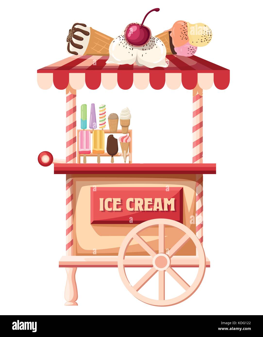 Ice Cream carrello, portante una mano che sta prendendo un gelato stilizzata illustrazione vettoriale pagina del sito web e mobile app design Illustrazione Vettoriale
