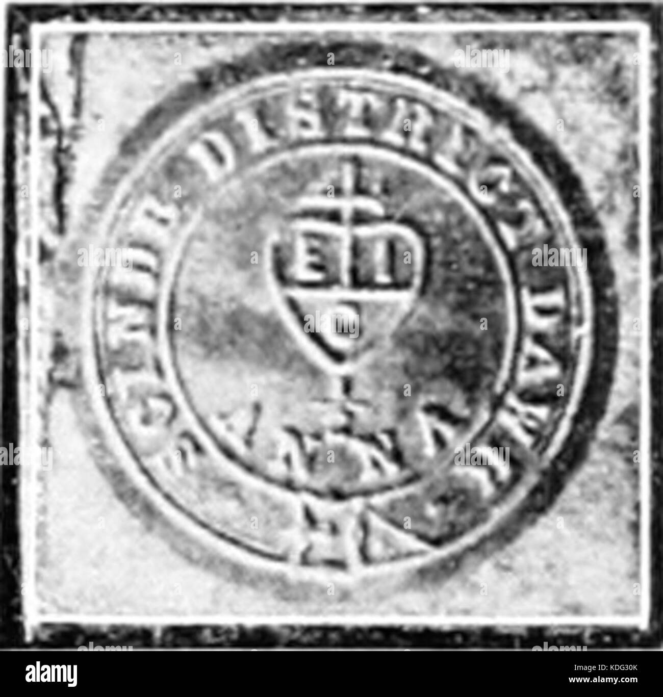 La Scinde Half Anna Dawk è una moneta della regione di Scinde dell'India britannica, con la denominazione di mezza Anna usata a metà del XIX secolo durante il dominio britannico in India. Foto Stock