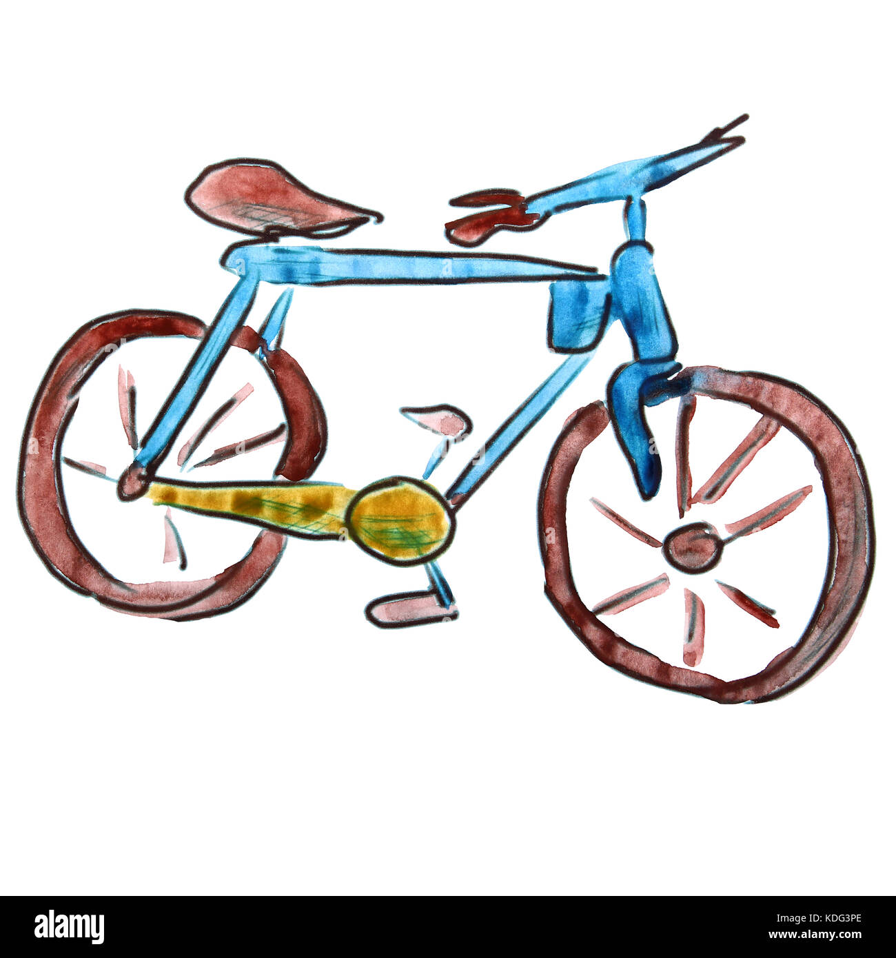 Acquerello bike blue figura del fumetto, isolato su sfondo bianco Foto Stock