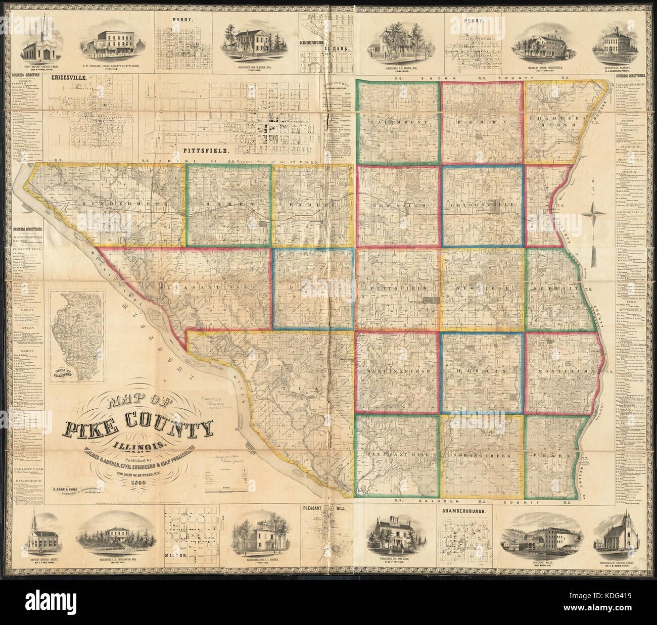 Questa mappa raffigura il layout geografico della contea di Pike in Illinois. Include dettagli sulle strade, gli insediamenti e i monumenti della contea, fornendo una visione storica dello sviluppo della regione. Foto Stock Questa mappa raffigura il layout geografico della contea di Pike in Illinois. Include dettagli sulle strade, gli insediamenti e i monumenti della contea, fornendo una visione storica dello sviluppo della regione. Foto Stock