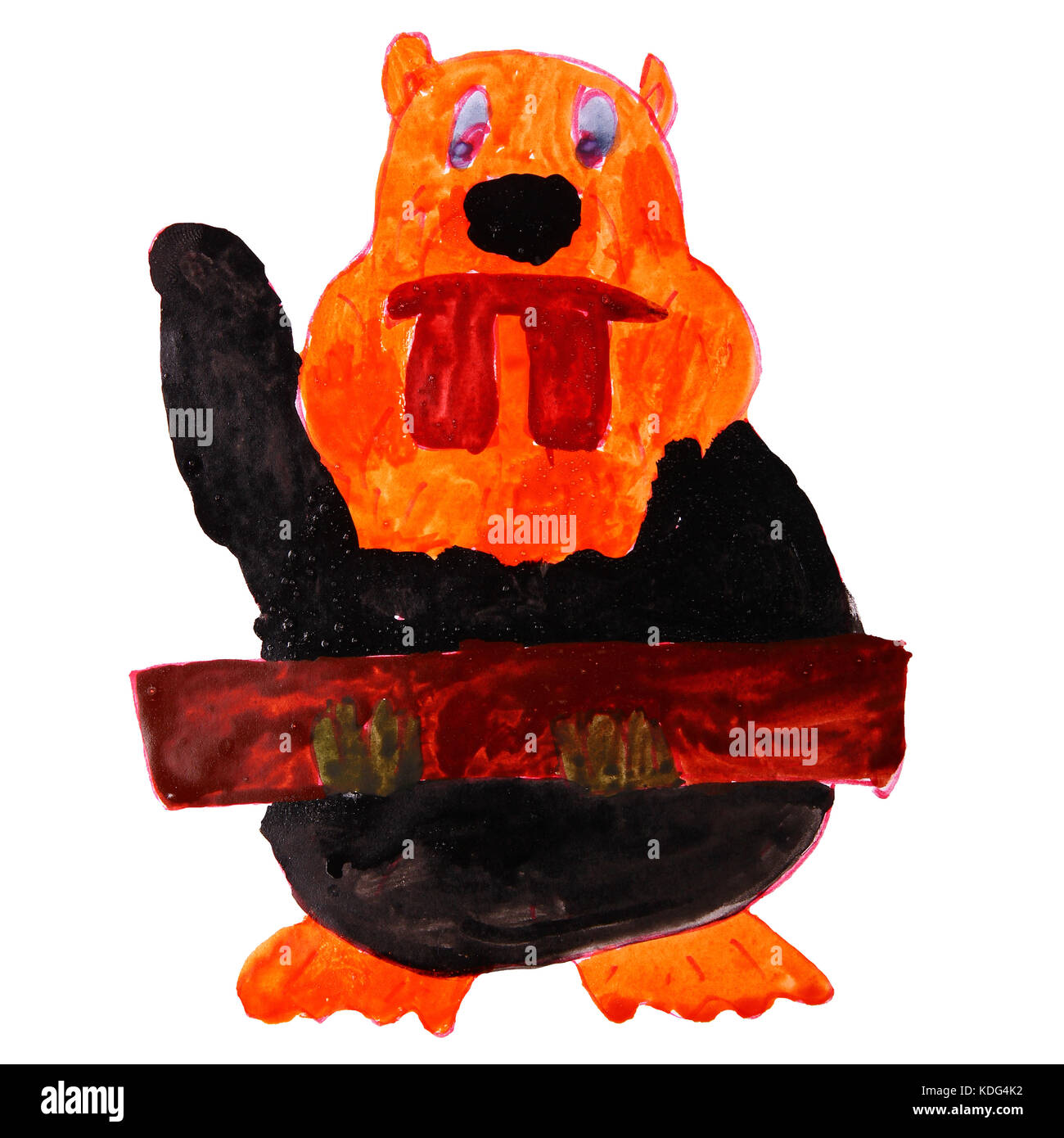 Acquerello beaver log disegno animato isolato su uno sfondo bianco Foto Stock