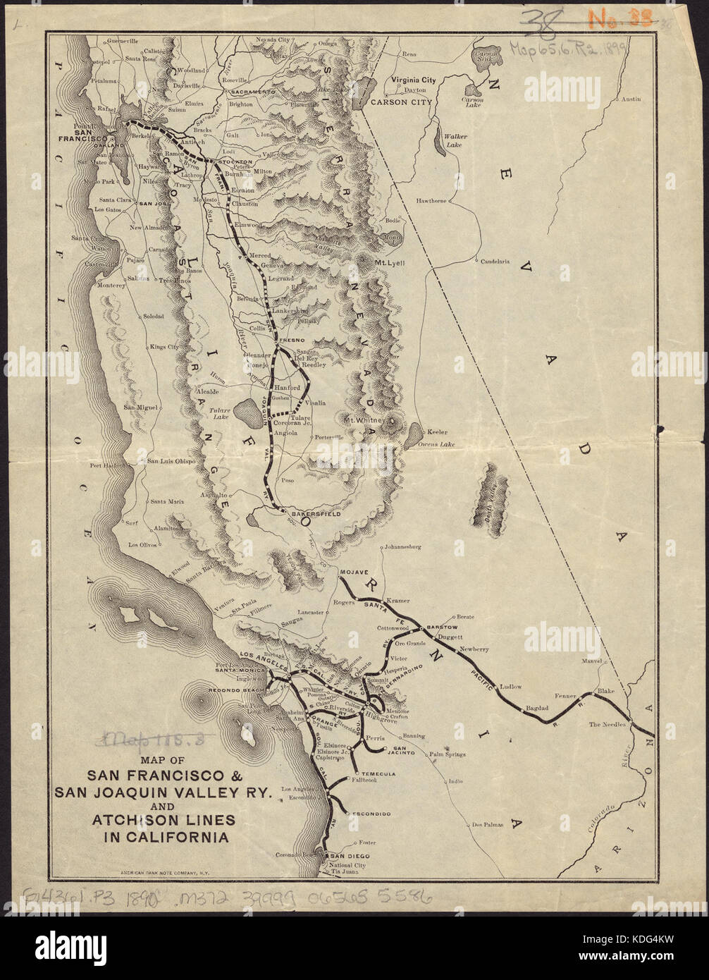 Mappa di San Francisco e San Joaquin Valley Ry. e linee Atchison in California (13962049896) Foto Stock