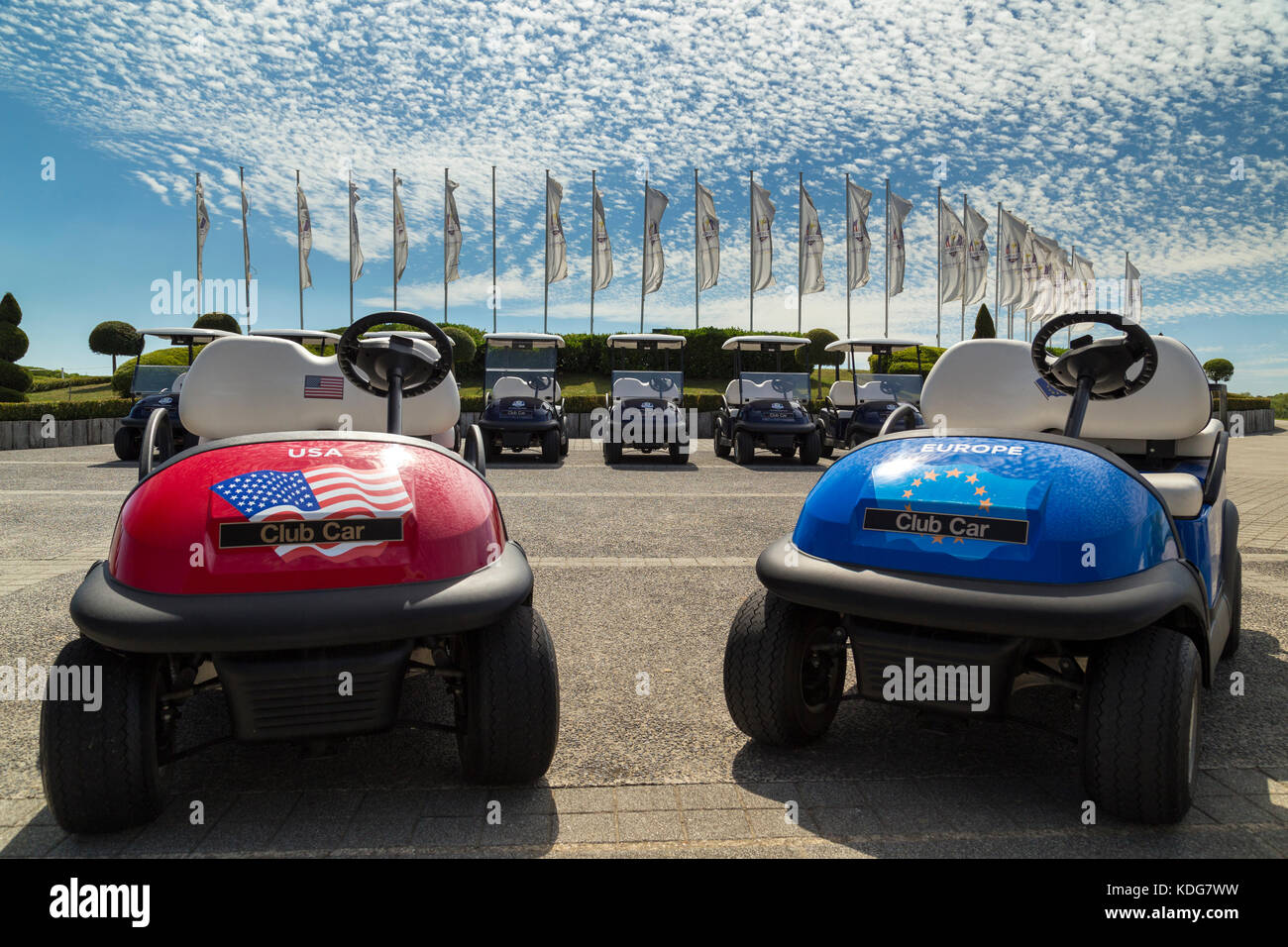 La Ryder Cup Flags & Buggy 2018 Foto Stock