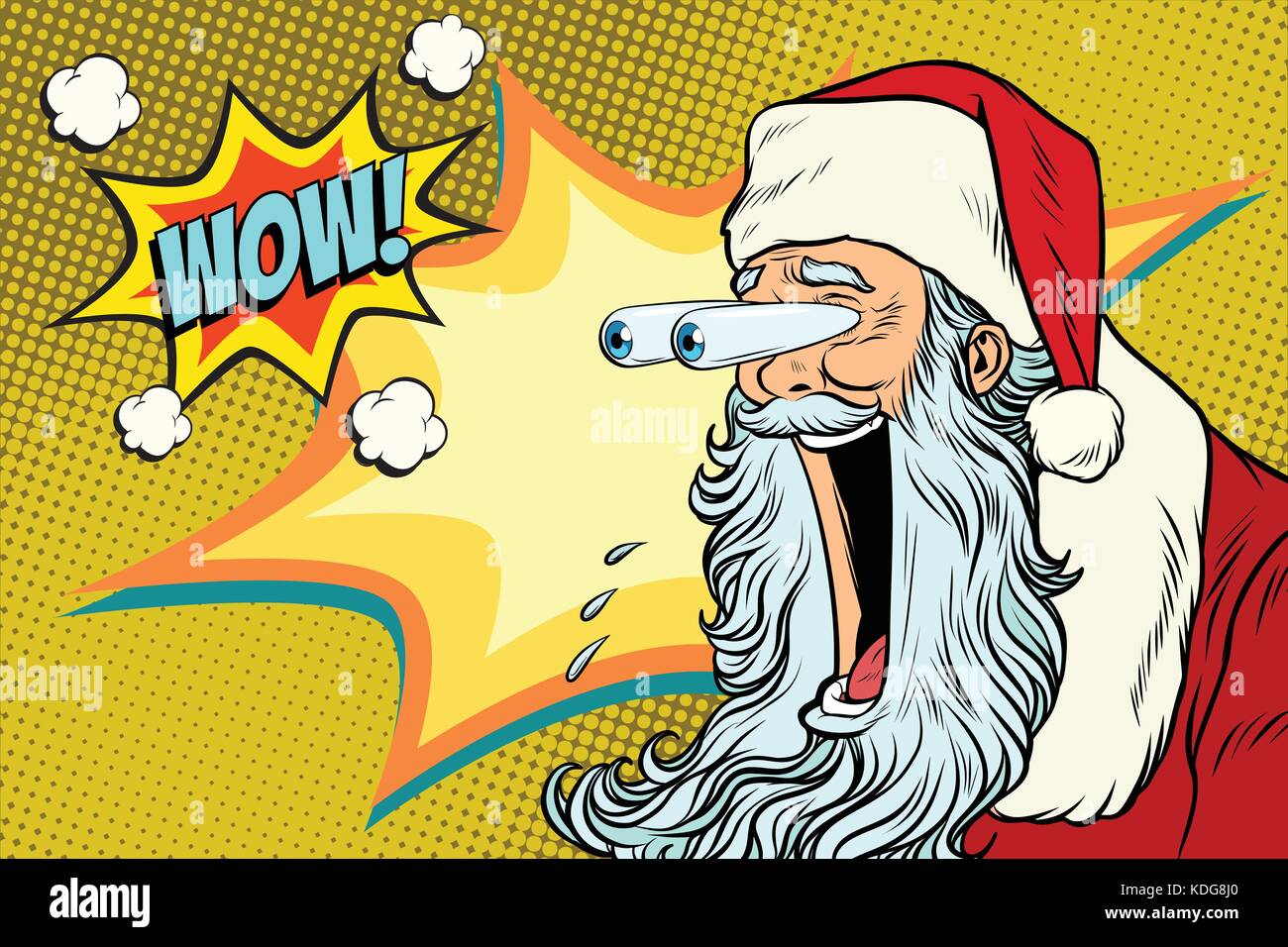 Occhi sporgenti hyper reazione a santa claus. Capodanno e Natale. arte pop retrò illustrazione vettoriale Illustrazione Vettoriale