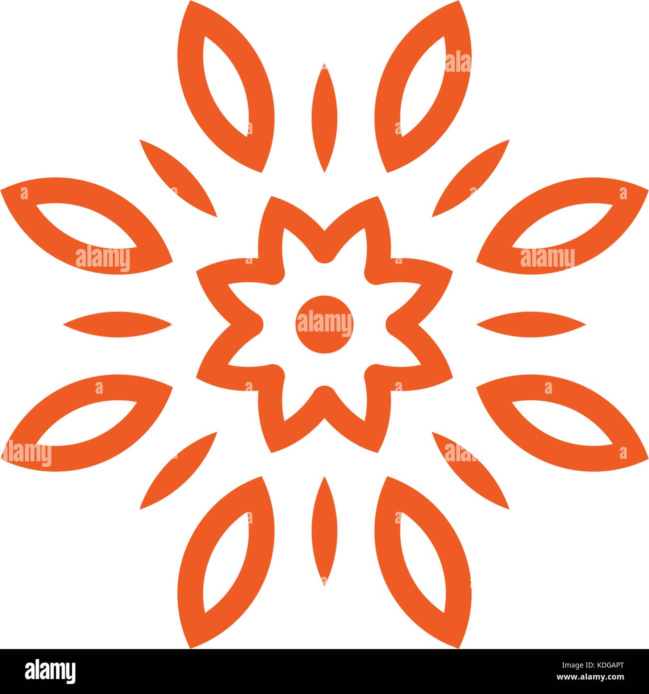 Flower vettore logo lineare. linea arancione arte icona sun. Delineare giardino simbolo astratto. Illustrazione Vettoriale