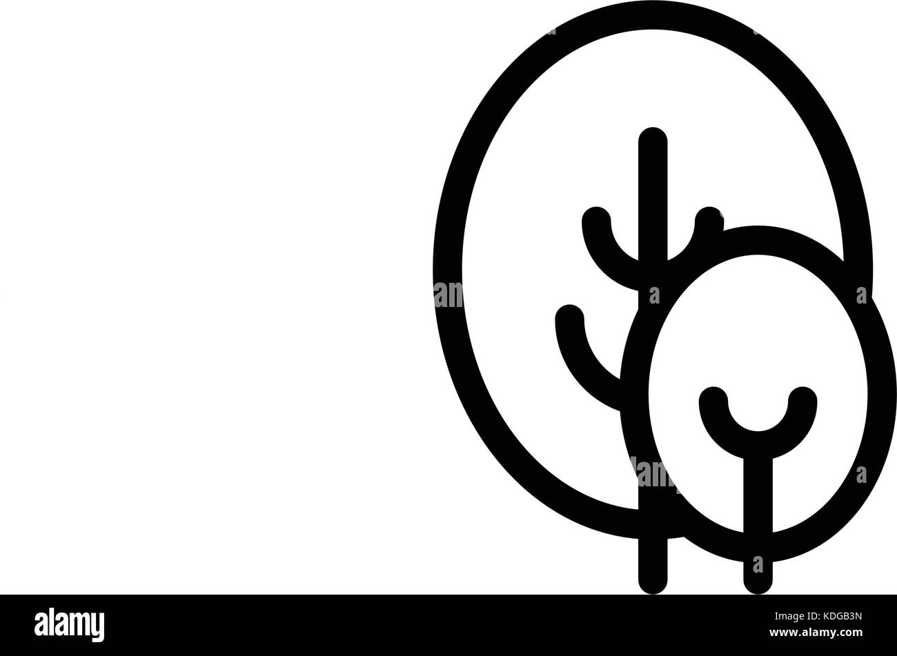 Isolato in bianco e nero e a colori bianco alberi illustrazioni. lineart vettore stile icona della foresta e il logo set. parco e giardino piatto di raccolta di segni. Illustrazione Vettoriale