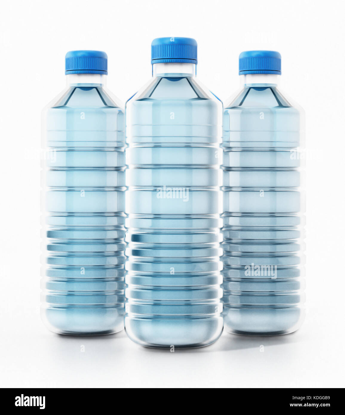 Blu bottiglie in plastica pieno di acqua. 3d'illustrazione. Foto Stock