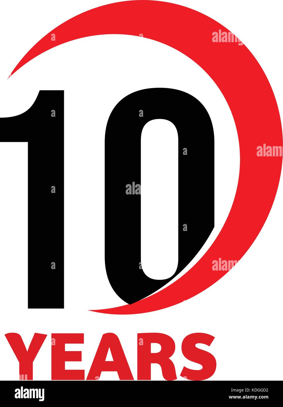 Decimo anniversario del vettore astratto logo. dieci happy birthday icona day. nero numeri in arco rosso con testo di dieci anni. Illustrazione Vettoriale