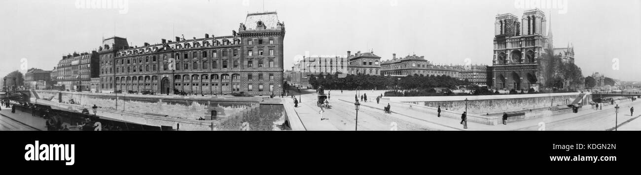 Vista panoramica della cattedrale di Notre Dame e il prefetto di polizia di Parigi 1909 Foto Stock