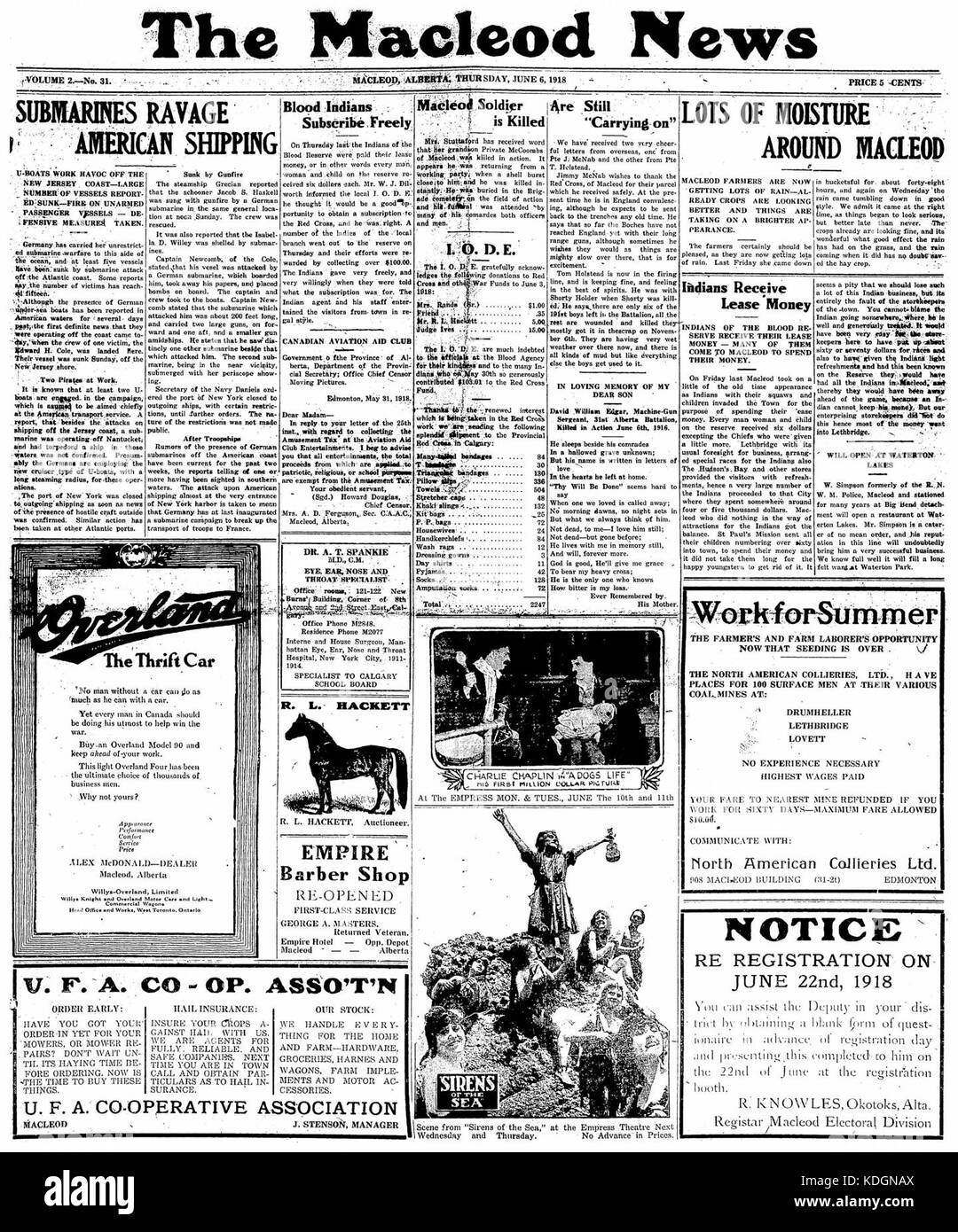 Macleod News 6 Giugno 1918 Foto Stock