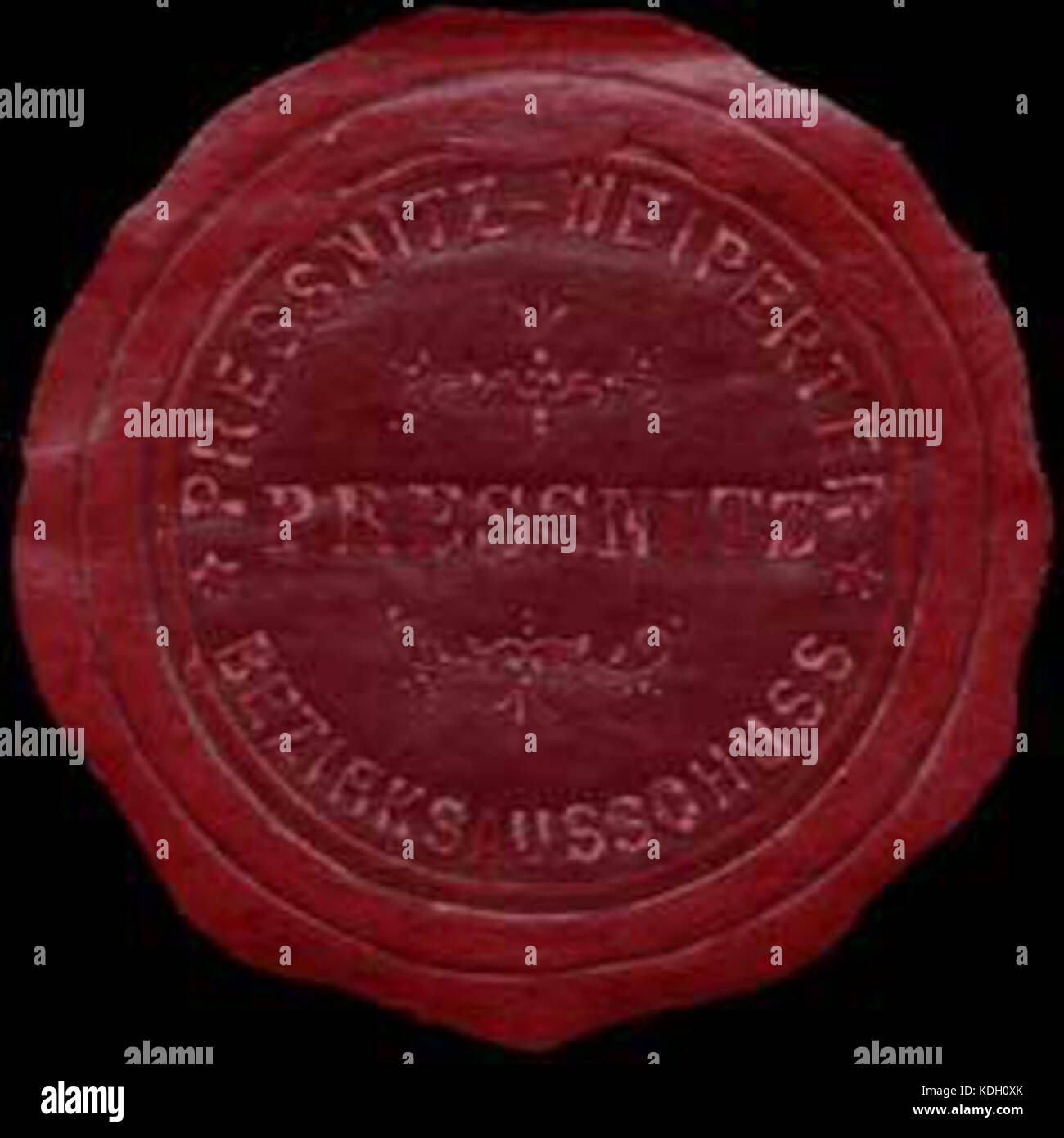 Questa è un'immagine di un sigillo ufficiale del Comitato distrettuale Pressnitz-Weiperter, utilizzato per scopi amministrativi nella Germania storica. Il sigillo simboleggia l'autorità e fa parte della documentazione ufficiale della regione. Foto Stock